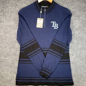 Levelwear Campus Quarter Zip Pullover Mens Small Navy Tampa Bay Rays MLB Striped